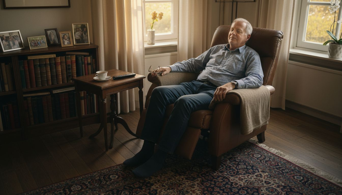 Man stelt zijn relaxfauteuil in de woonkamer naar wens af