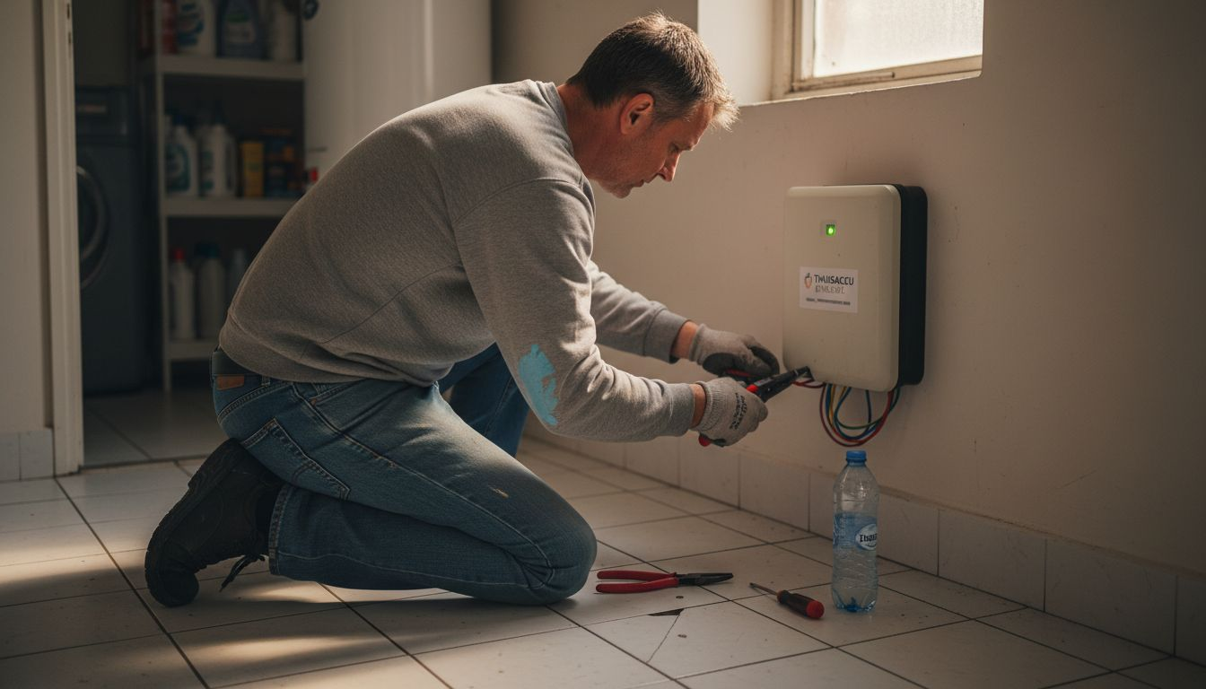 Een oudere vrouw staat langzaam op uit haar elektrische sta-op stoel.