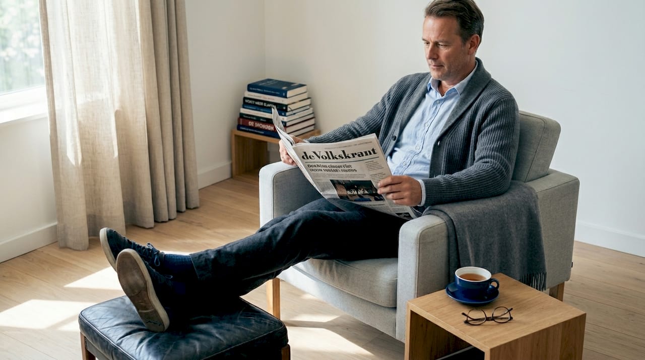 Een man zit relaxed te lezen in zijn op maat gemaakte fauteuil.