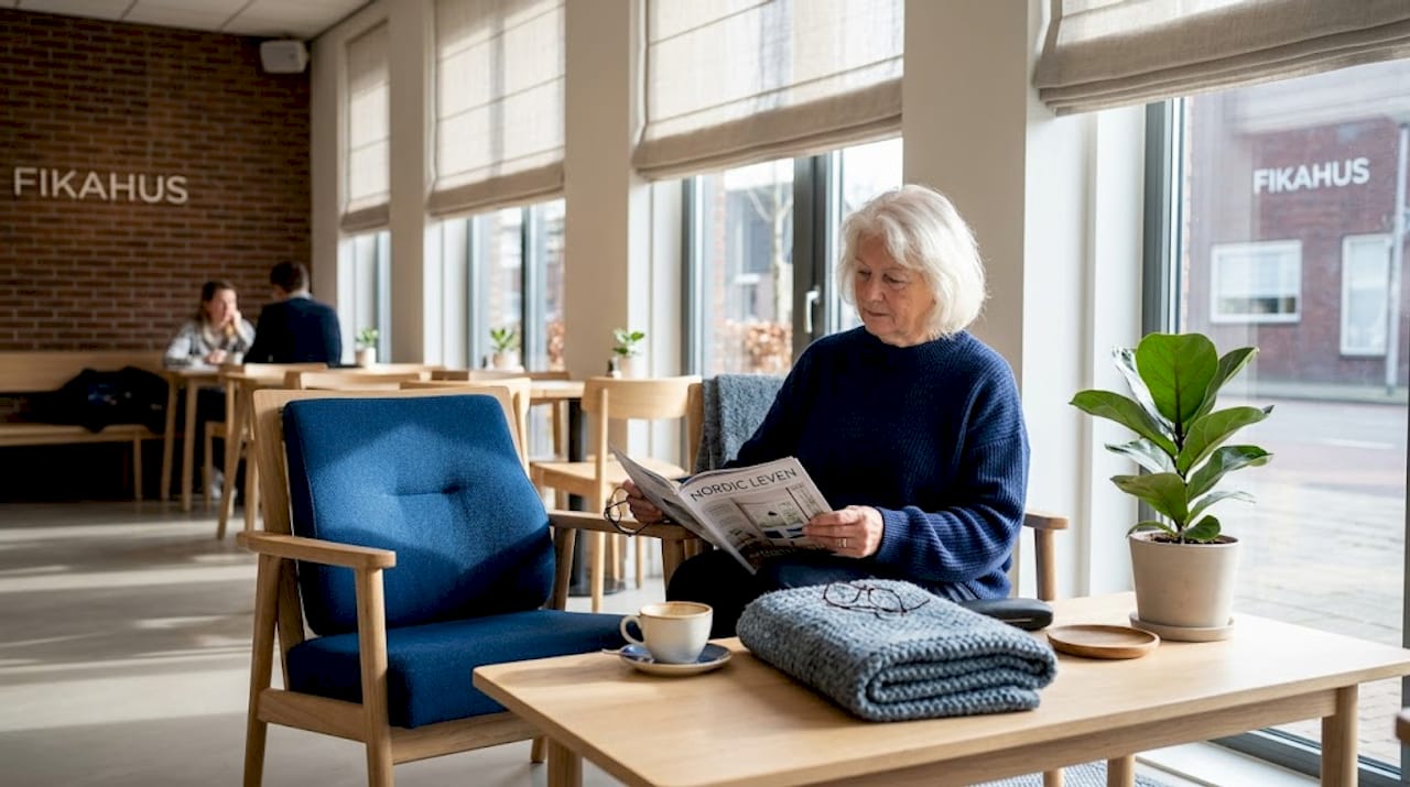 Een oudere dame geniet zichtbaar van het comfort van haar relaxstoel, met fijne ondersteuning voor haar onderrug.