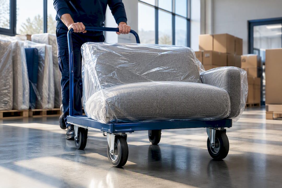 Fauteuilzitting verpakt en klaar voor verzending