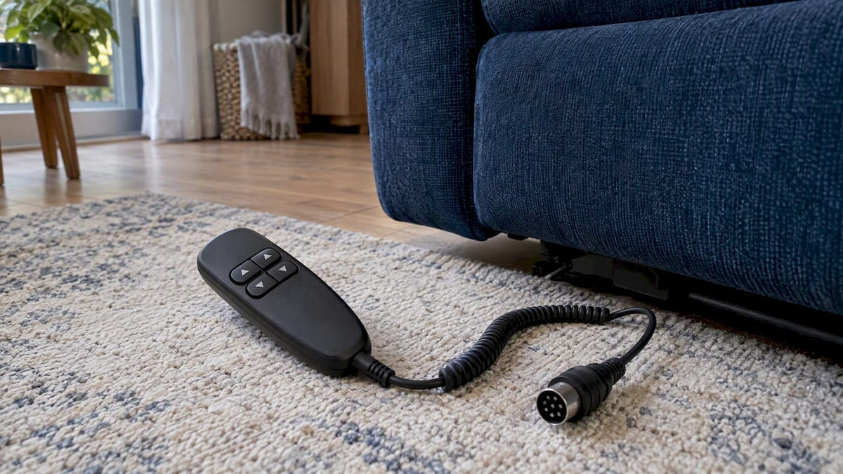 Handbediening met connector naast de stoel