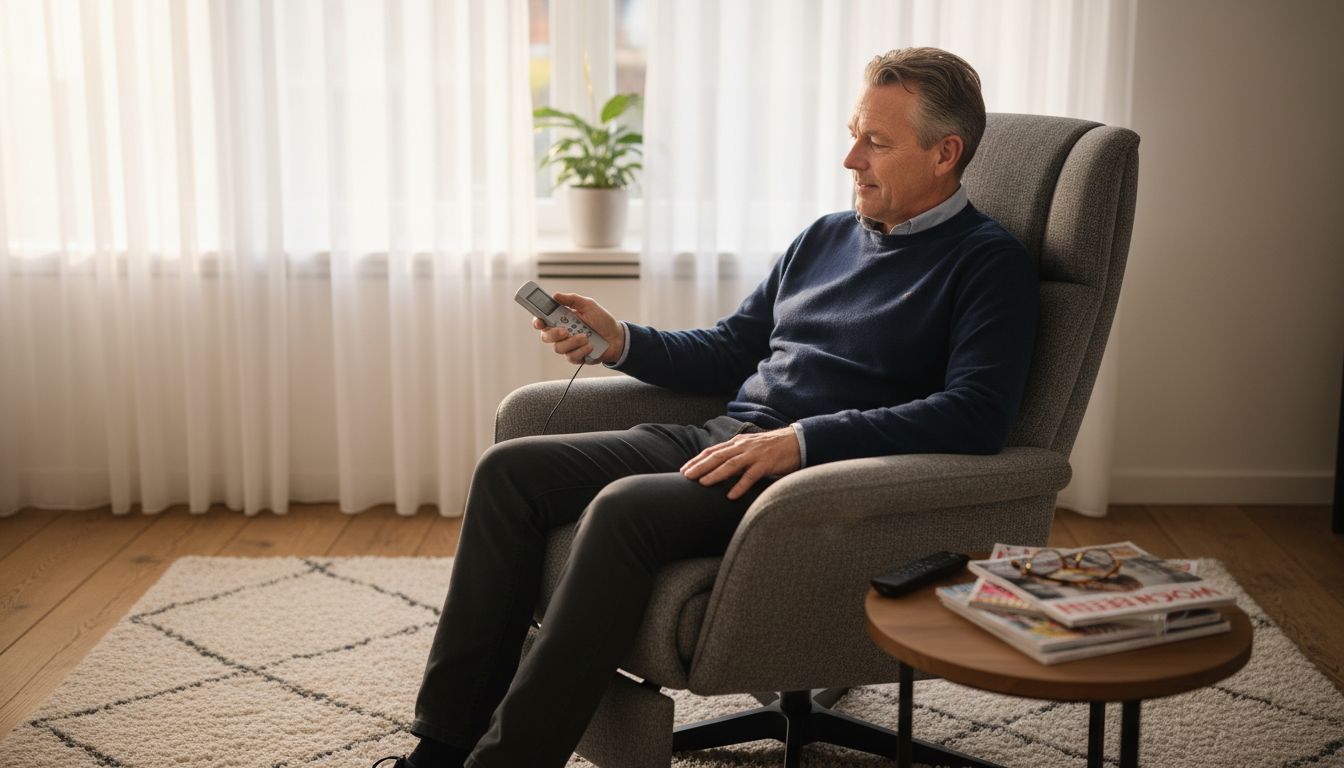 Man bedient zijn elektrische stoel met een afstandsbediening
