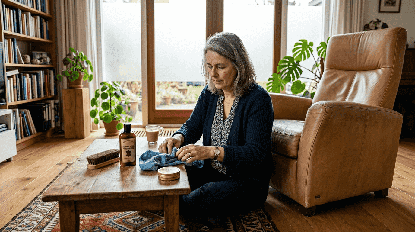 Vrouw maakt relaxstoel klaar voor onderhoud