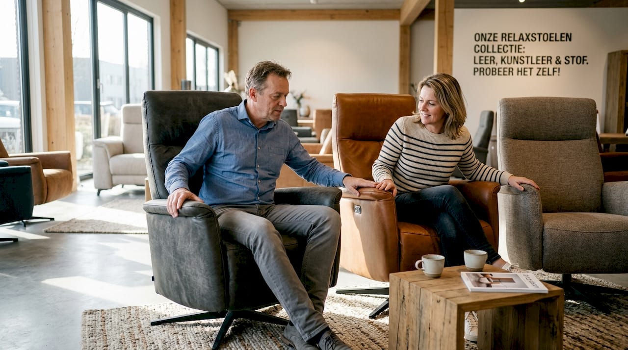 Stel test verschillende hoezen voor hun relaxstoel uit