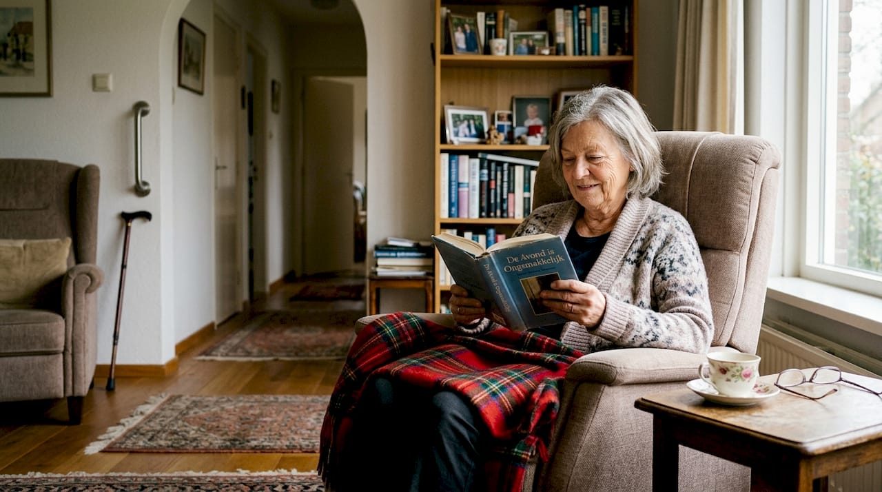 Older woman reading in safe living room