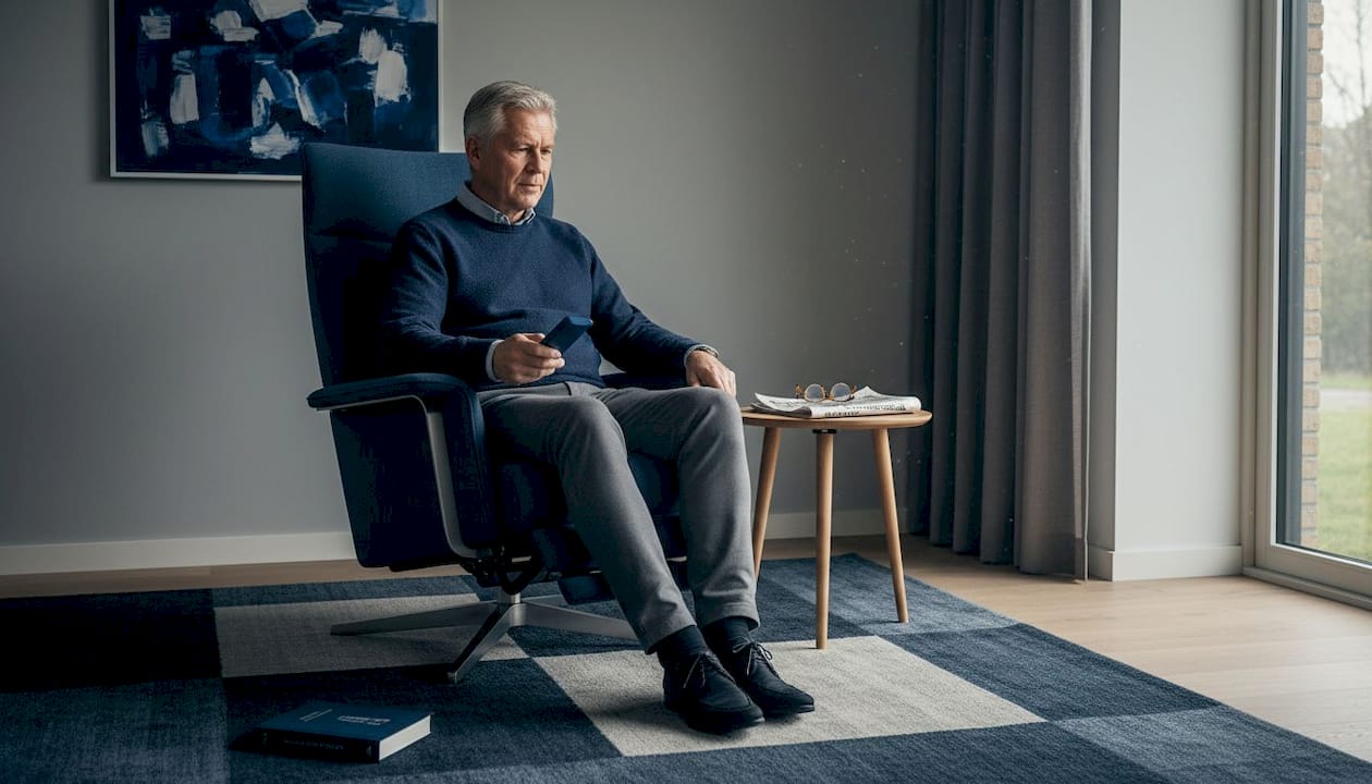 Man stelt zijn sta-op-stoel in naar wens in de woonkamer
