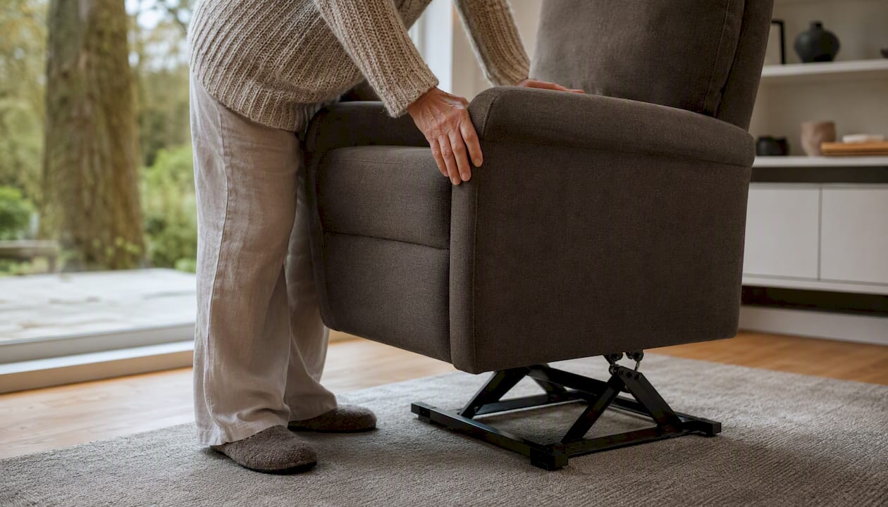 Met één druk op de knop zet ik in de woonkamer mijn benen en voeten heerlijk omhoog met de liftfunctie van mijn relaxfauteuil.